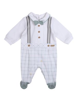 Boys White Checkered Leg Opening Baby Suit